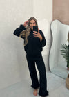Lorna Premium Faux Fur Cuff Top & Trouser Set - Black