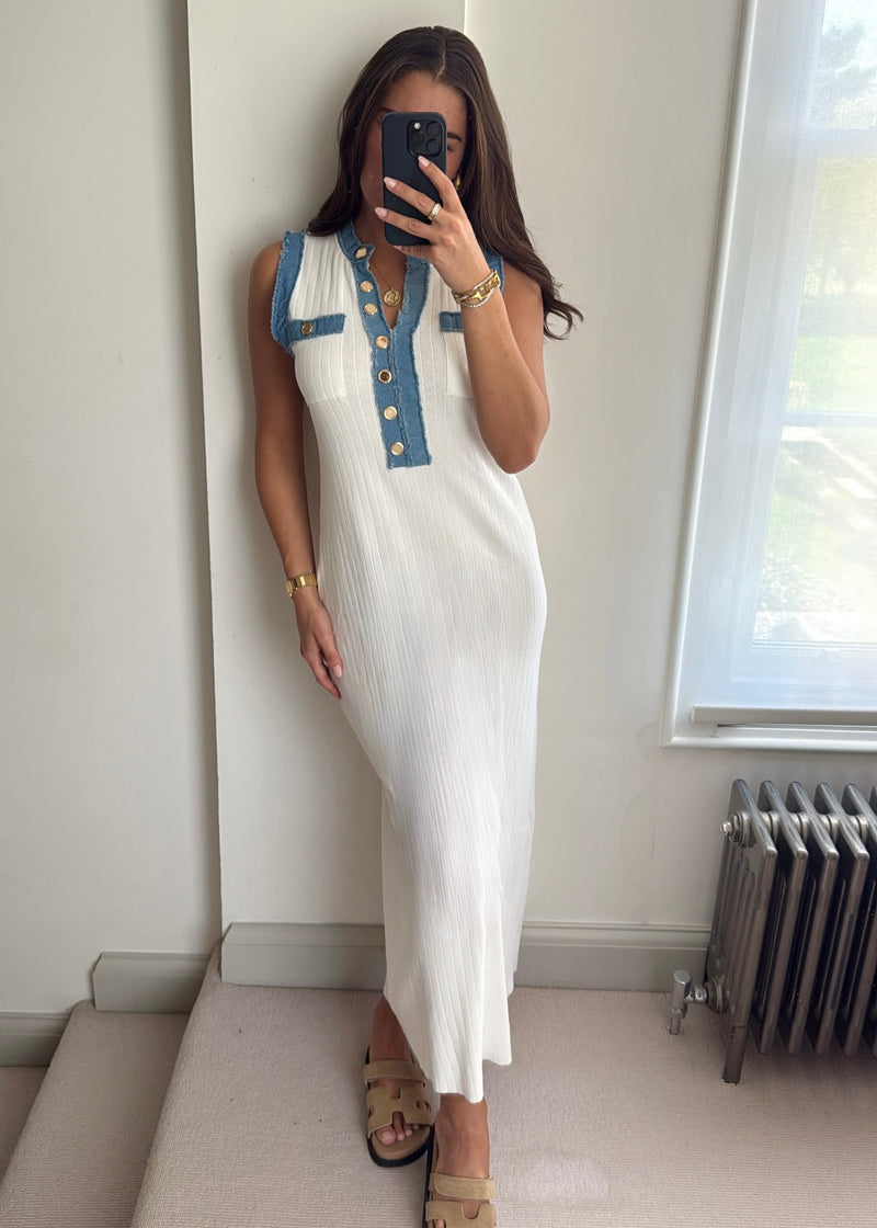 Jasmine Cream Gold Button Midi Dress