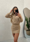 Alana Gold Button Mini Dress - Mocha