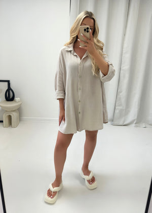 Ella Sequin Evil Eye Shirt - Beige