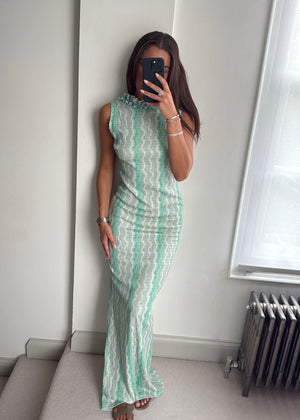Bella Zigzag Ruffle Maxi Dress - Matcha Green