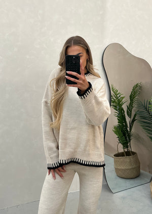 Chiara Knit Jumper & Trouser Set - Beige