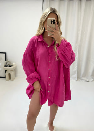 Cassie Cheesecloth Beach Shirt - Pink