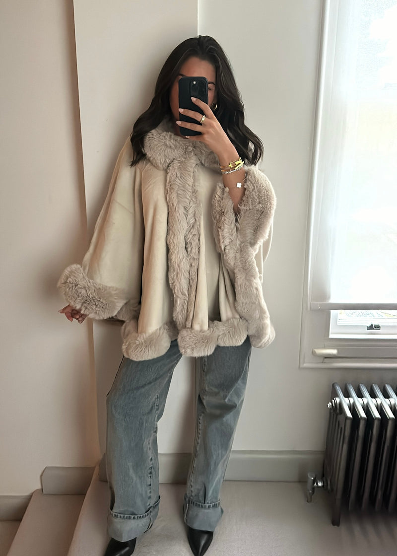 Isobel Luxe Faux Fur Cape - Stone