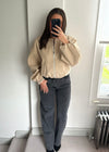Ania Oversized Bomber Jacket - Beige