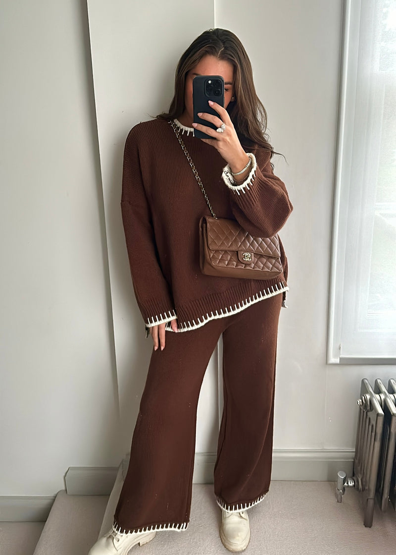 Chiara Knit Jumper & Trouser Set - Chocolate
