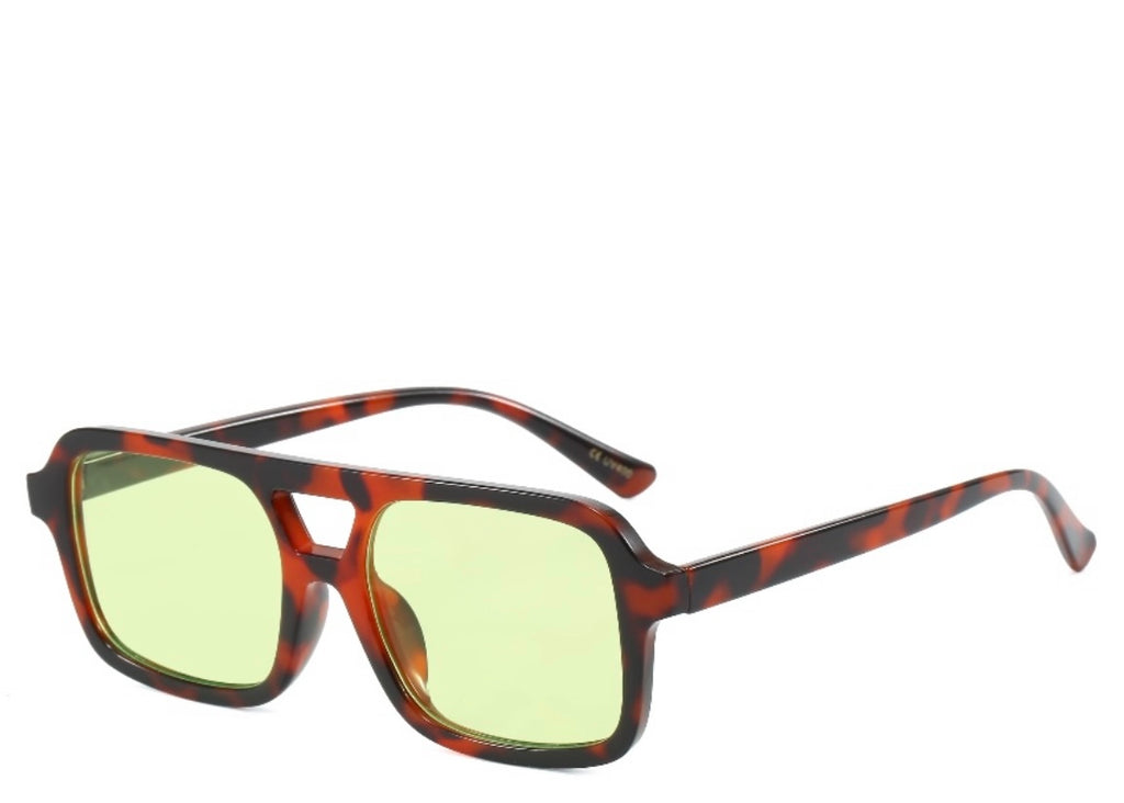 Boston Square Leopard Lime Sunglasses
