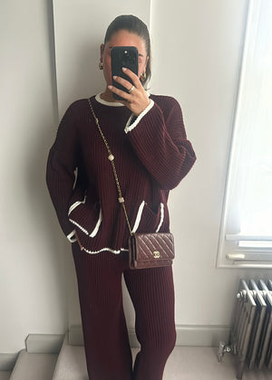 Tima Knit Jumper & Trouser Set - Burgundy