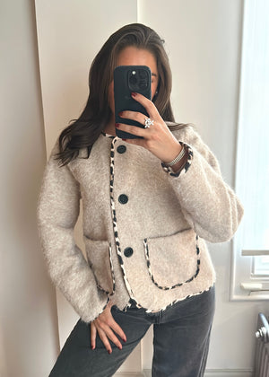 Gigi Leopard Trim Jacket - Beige
