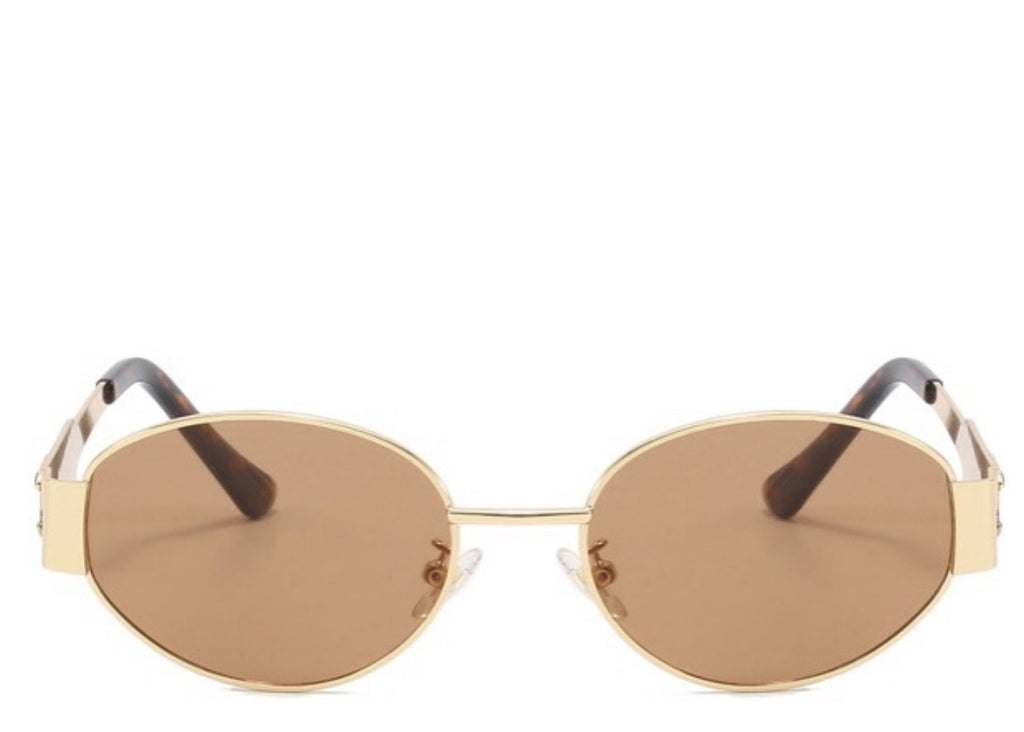 Milan Brown & Gold Oval Sunglasses