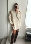 Millie Pearl Cold Shoulder Mini Jumper Dress - Beige