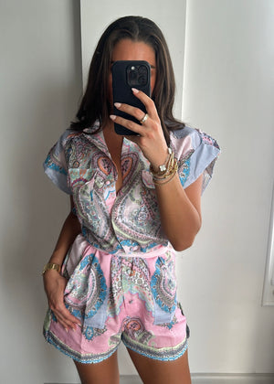 Zima Linen Premium Belted Playsuit - Pink