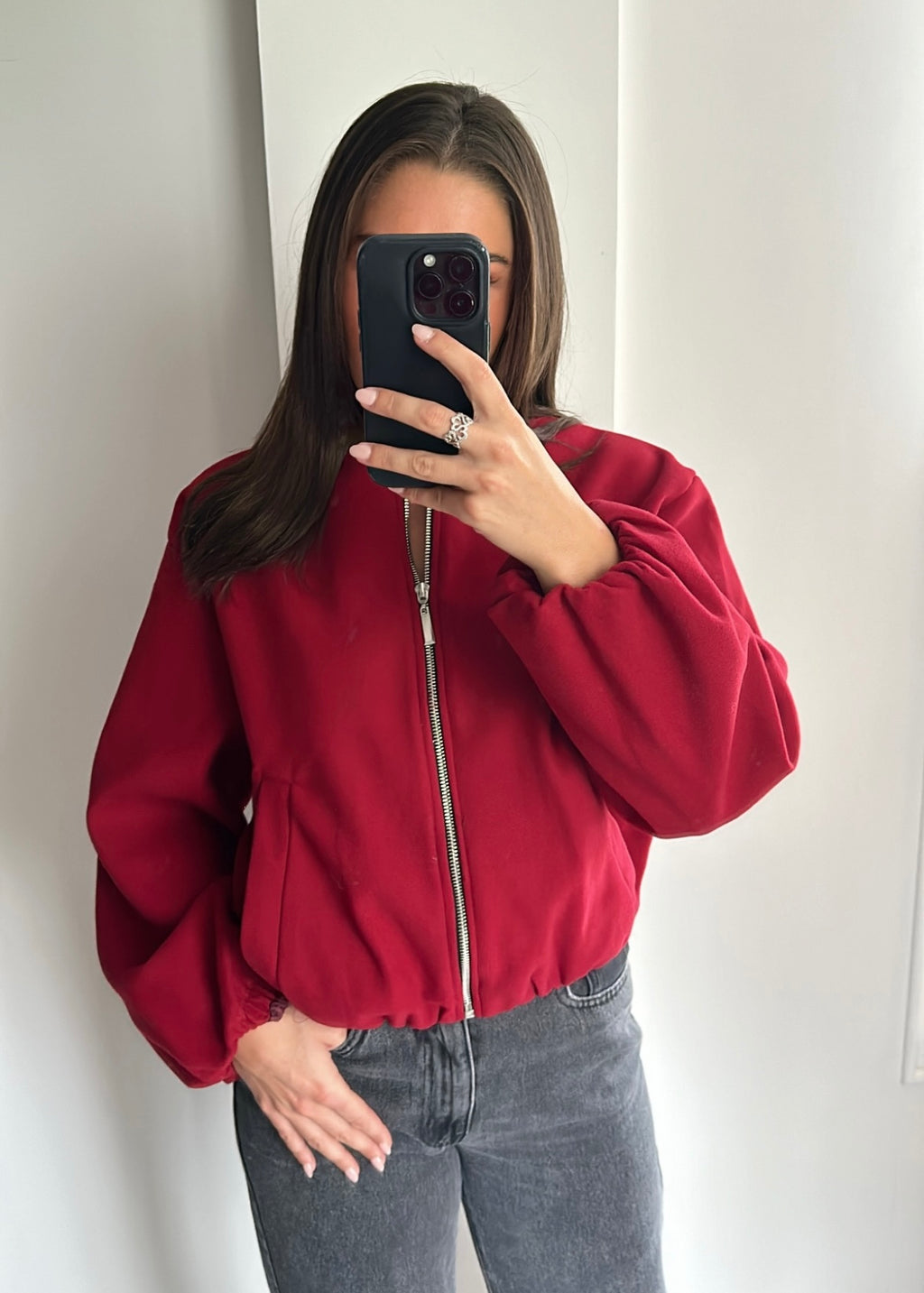 Ania Oversized Bomber Jacket - Burgundy