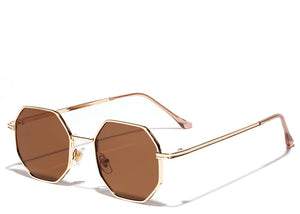 Women's brown small hexagon sunglasses