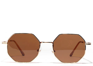 Women's brown small hexagon sunglasses