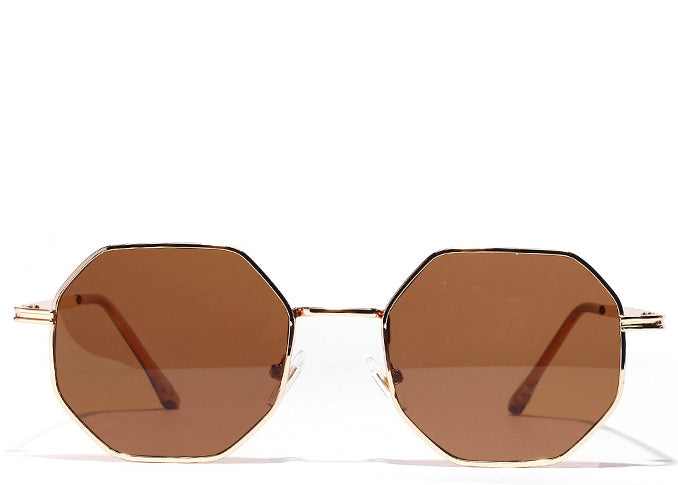 Women's brown small hexagon sunglasses