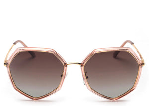 Women's peach hexagonal tinted sunglasses