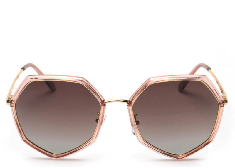Women's peach hexagonal tinted sunglasses