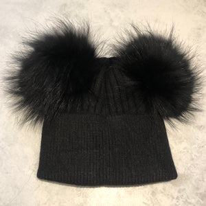 All Black Double Bobble Hat