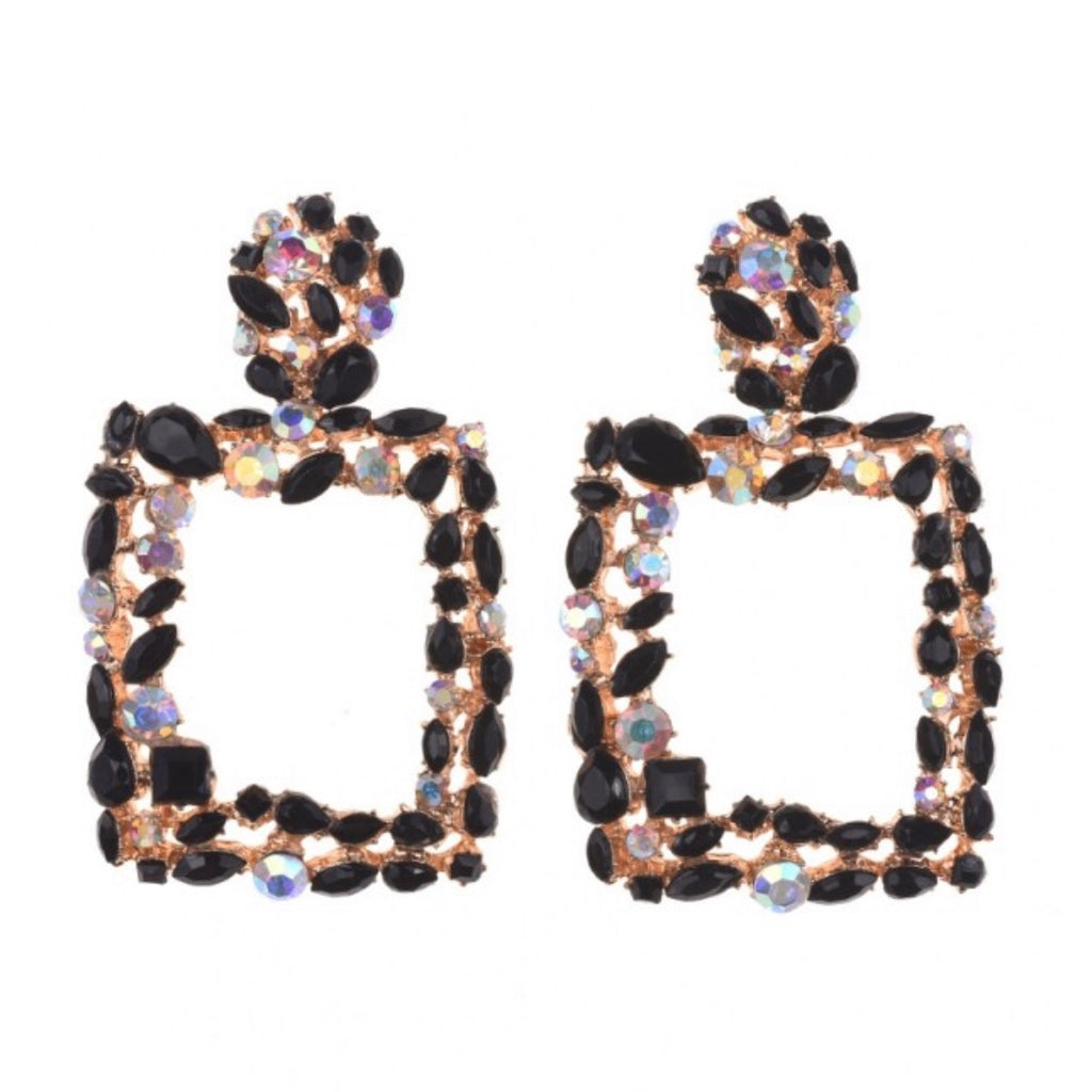 Women's black and gold crystal statement earrings 