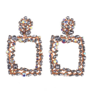 Women's silver and rainbow crystal statement earrings