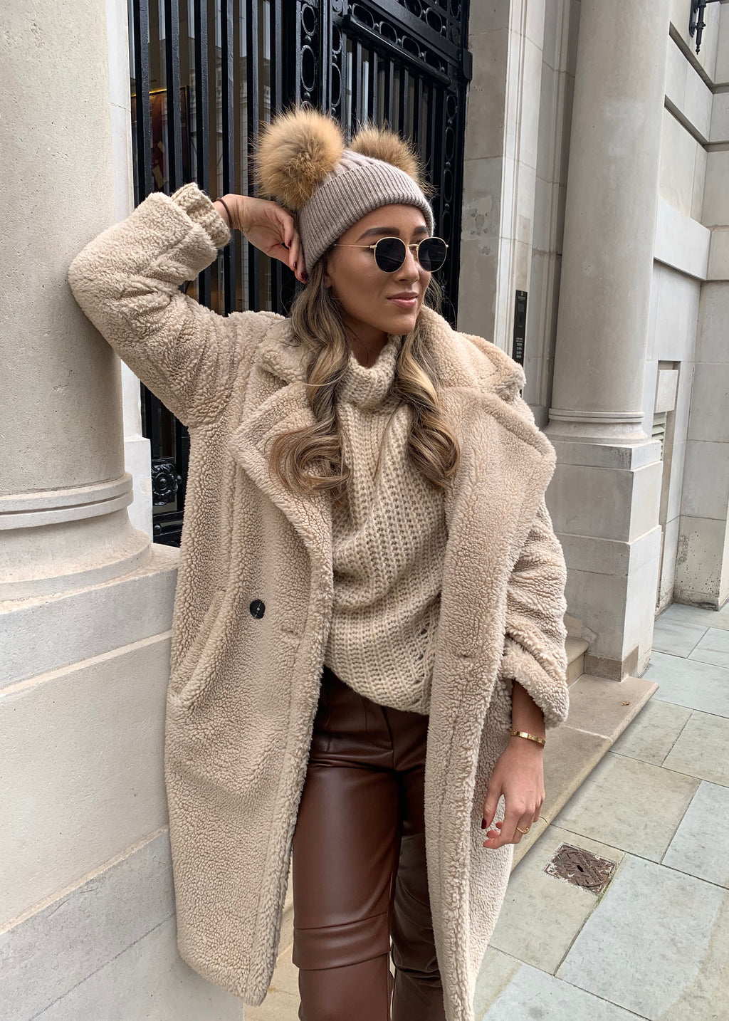 Mocha Double Bobble Hat
