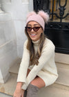 Blush Pink Double Bobble Hat