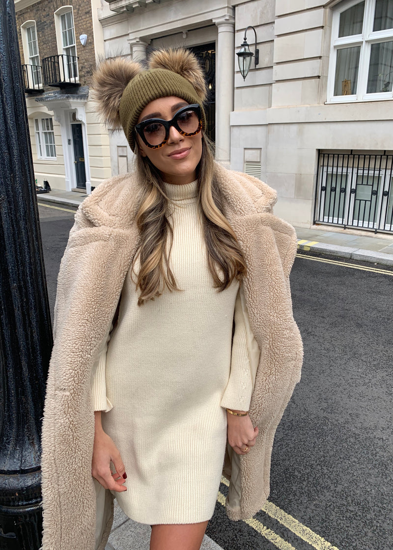 Khaki Double Bobble Hat