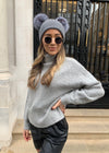 Grey with Silver Double Bobble Hat
