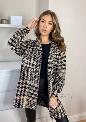 Ivy Dogtooth Overshirt - Brown