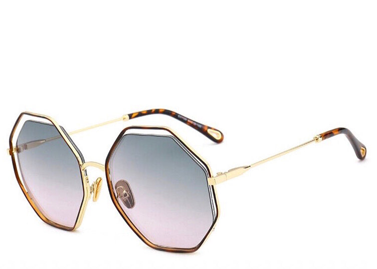 Women's grey and purple tinted hexagonal sunglasses
