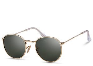 Women's small classic round black and gold aviator sunglasses