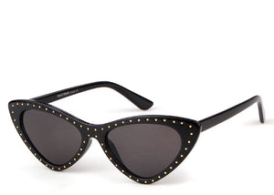 Women's stylish black sunglasses with studded frame detail