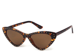 Women's brown tortoiseshell small sunglasses with studded frame detail