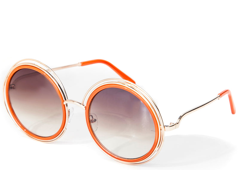 Women's round tinted oversized orange sunglasses