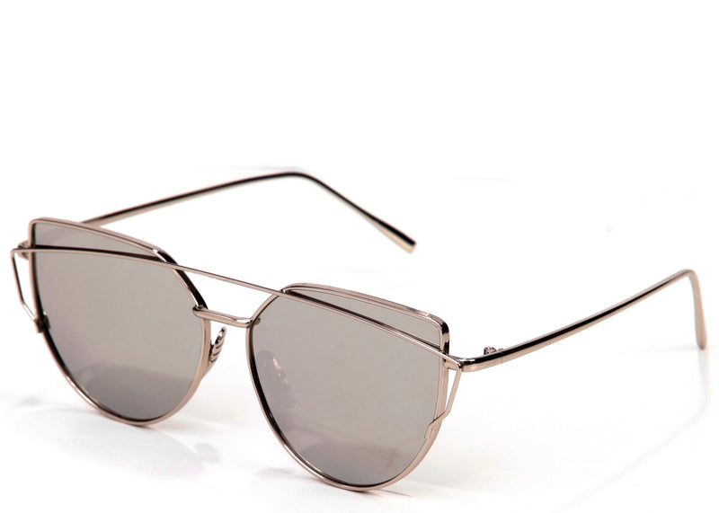 Women's stylish mirrored silver cat eye sunglasses