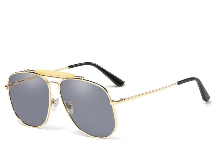 Women's grey tinted top bar oversized aviator sunglasses