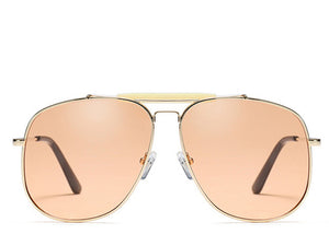 Ladies peach tinted aviator sunglasses with top bar detailing