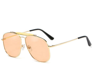 Women's peach tinted aviator sunglasses with top bar detailing