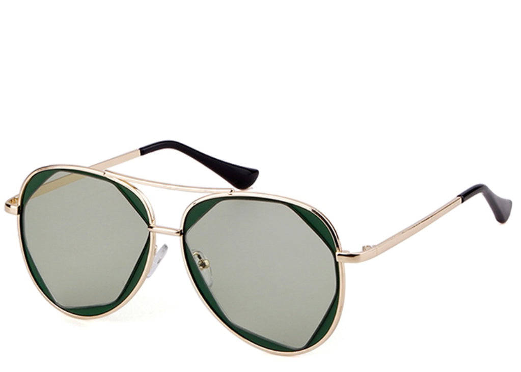 Women's retro green tinted aviator sunglasses