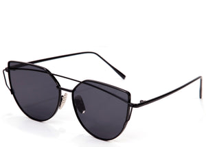 Women's stylish cat eye sunglasses with black frame and lens