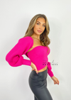 Women's bright pink fitted sweetheart neckline top