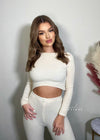 Mia Cream Crop Knit Loungewear Set