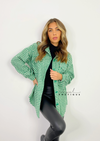 Women's stylish green and white dogtooth print shacket