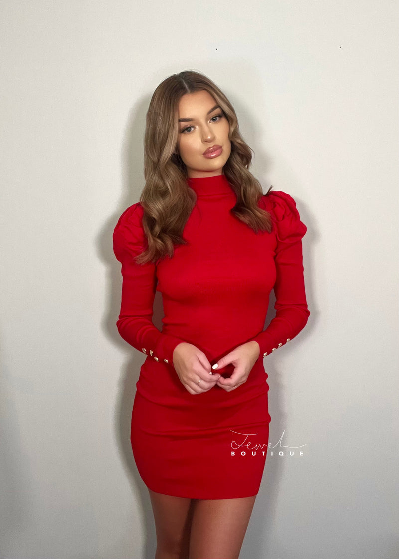 Claudia Red Puff Sleeve Dress