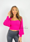 Women's bright pink fitted sweetheart neckline top