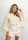 Women's cream linen top and shorts set