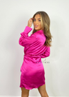 Women's hot pink silky knot front dress