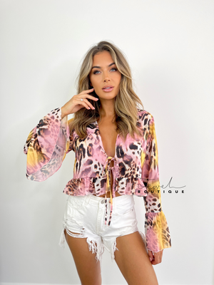 Tami Pink Leopard Frill Blouse