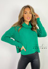 Women's emerald green roll neck knit jumper